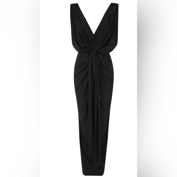 MISA LOS ANGELES DEEP V NECK DRAPE TIE MAXI DRESS - BLACK Small - Picture 1 of 7